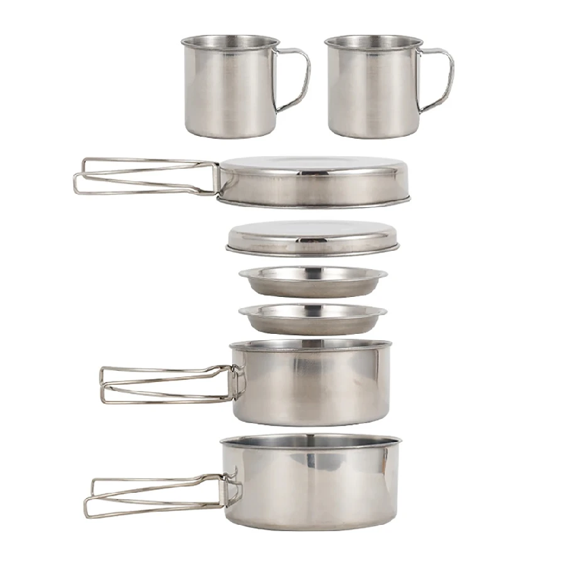 Outdoor Camping Uk - 8pcs/Set Camping Cookware Mess Kit Stainless