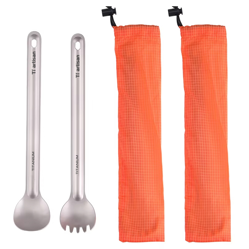 Outdoor Camping Dining Set - Tiartisan Pure Titanium Cutlery Ultralight Long