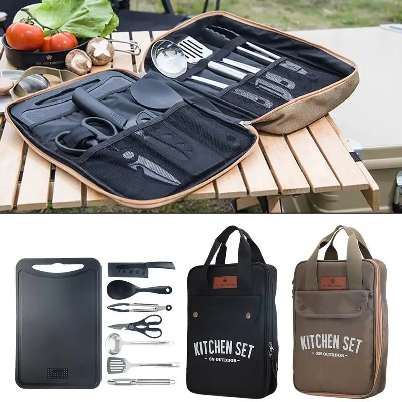 Outdoor Camping Uk - 8pcs Camping Kitchen Cookware Set Portable