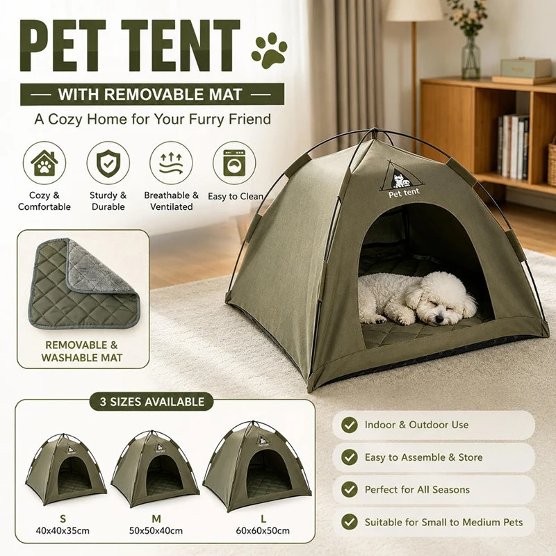 Outdoor Camping Dog Fence - Foldable Cat House Pet Tent Four